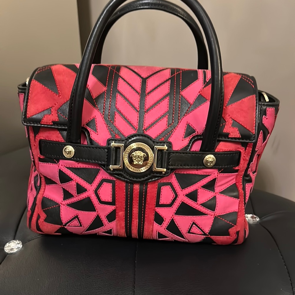 Versace Pink, Red and Black Handbag